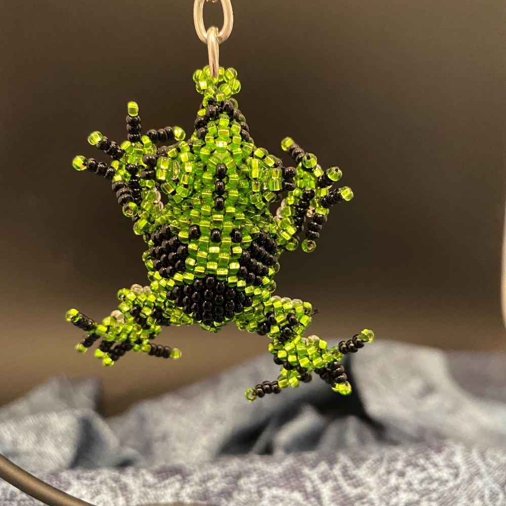 Green Beaded Frog Keychain
